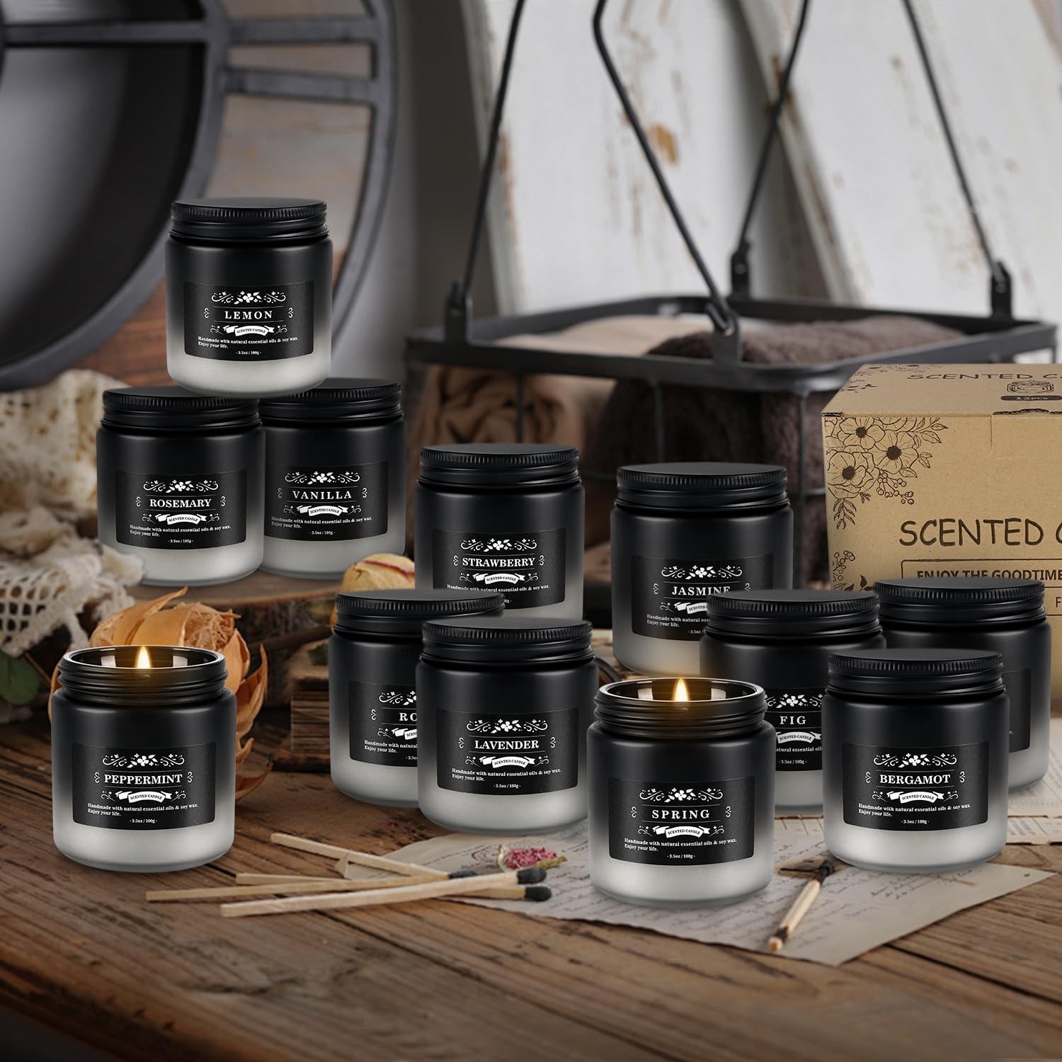12-Pack Scented Candles Set – Men Candles for Home Scented, 3.5oz Soy Wax, Lo…