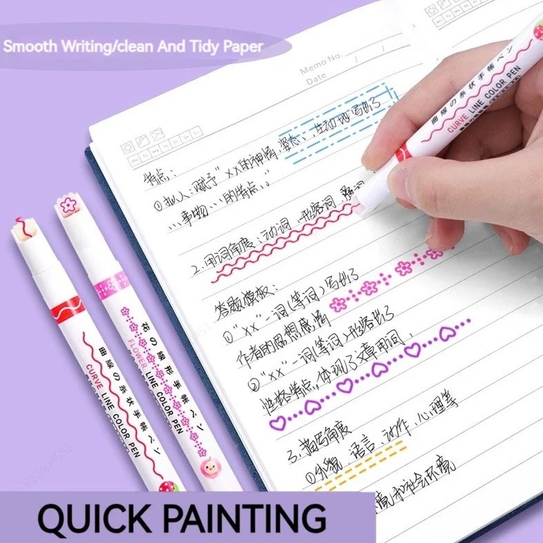 6pcs Flower Curve Highlighter Roller Tip Kawaii Marker Set Office Supplies Gifts