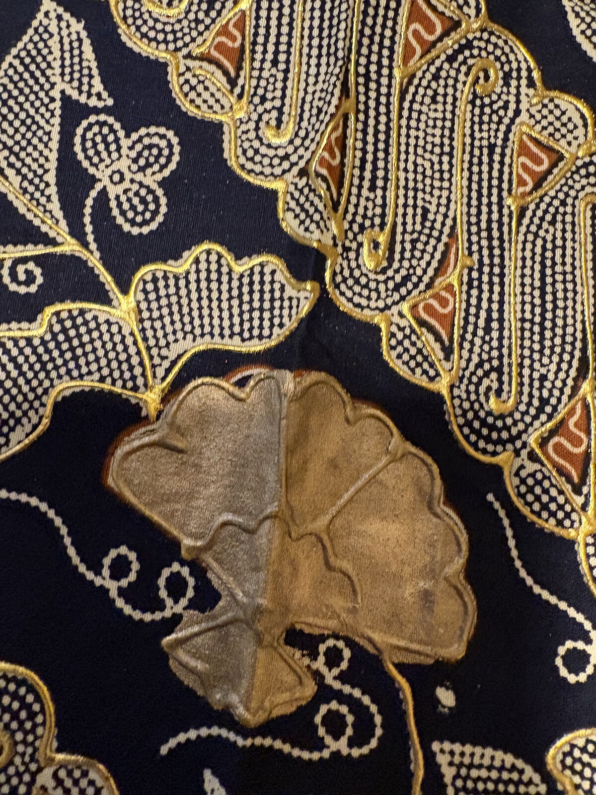 Lot 2 Vintage Bali Prada Batik Fabric Panels 1970s Gold 78×40 77×20