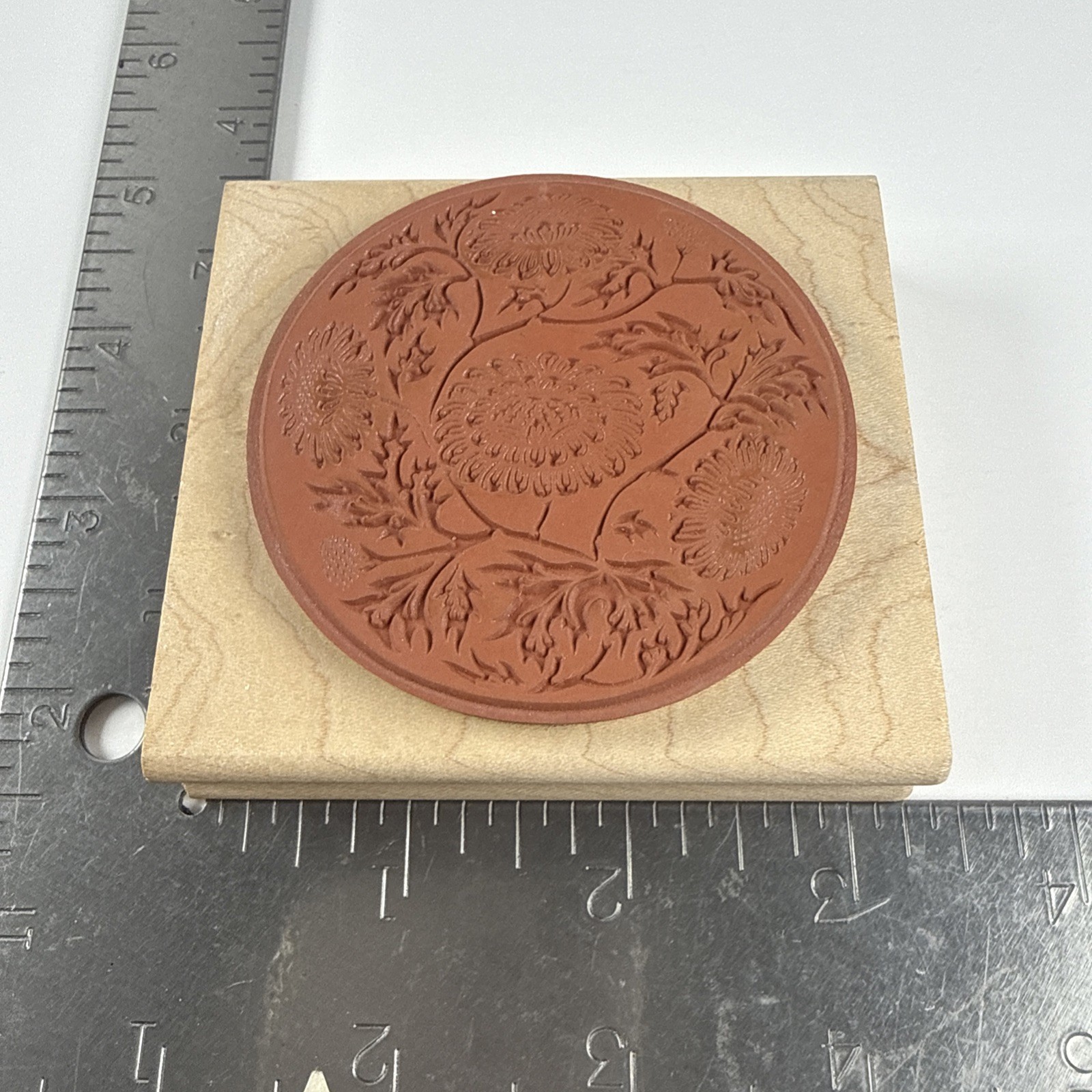 JudiKins Circle Flower Floral Leaves Wood Rubber Stamp 2188G 3”x3.25”