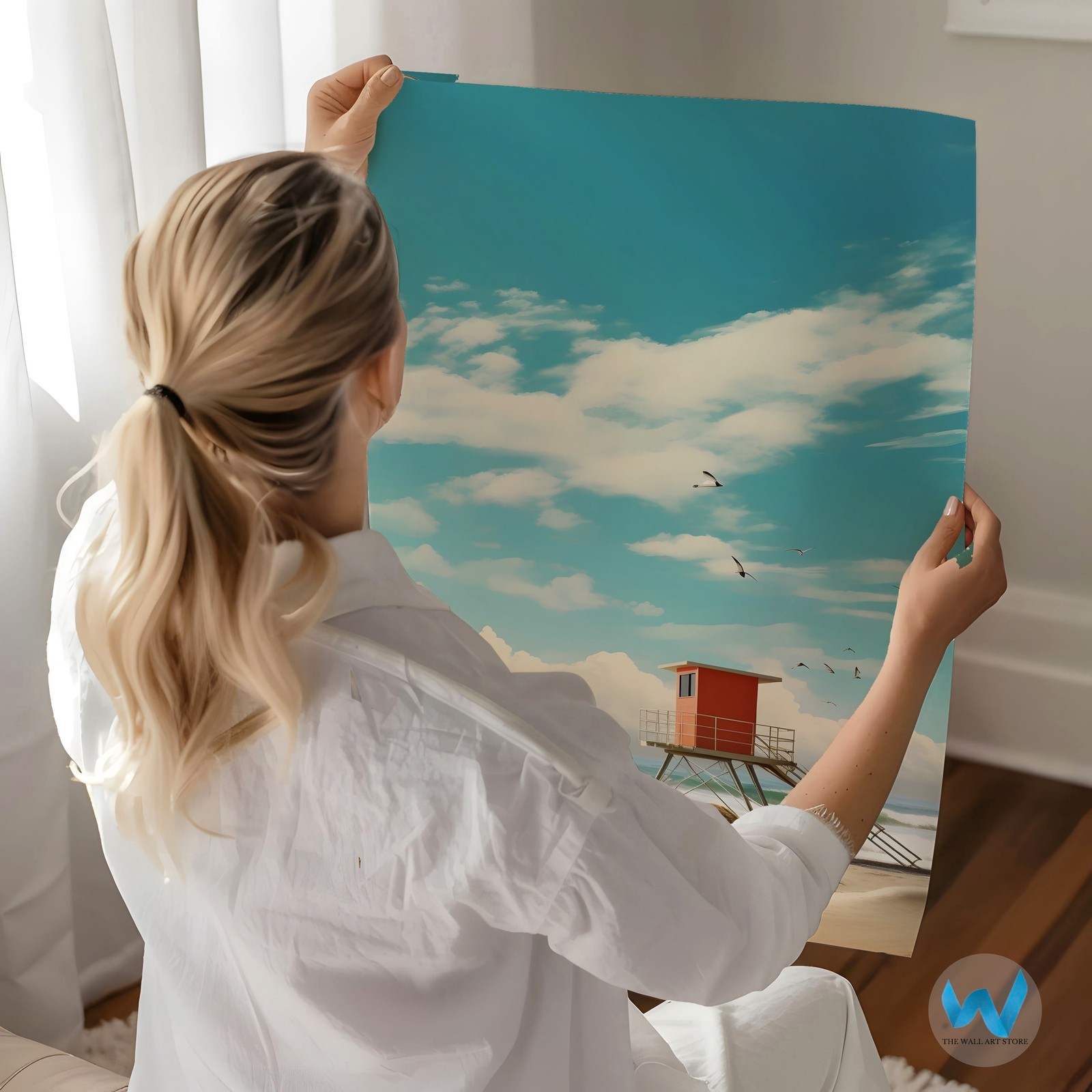 Coastal Beach Scene Wall Art Poster – Tranquil Ocean View Home Decor