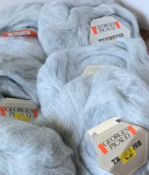 Vtg Georges Picaud Tricheuse Mohair Yarn Light Blue #22 Lot of 9 SAME DYE LOT