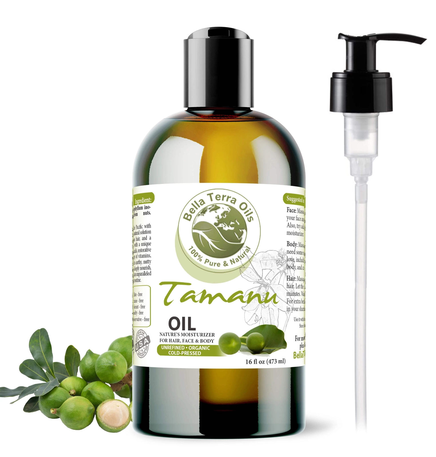 Organic Tamanu Oil – 16oz | Premium Grade, Cold-Pressed Oil for Skin, Hair & DIY