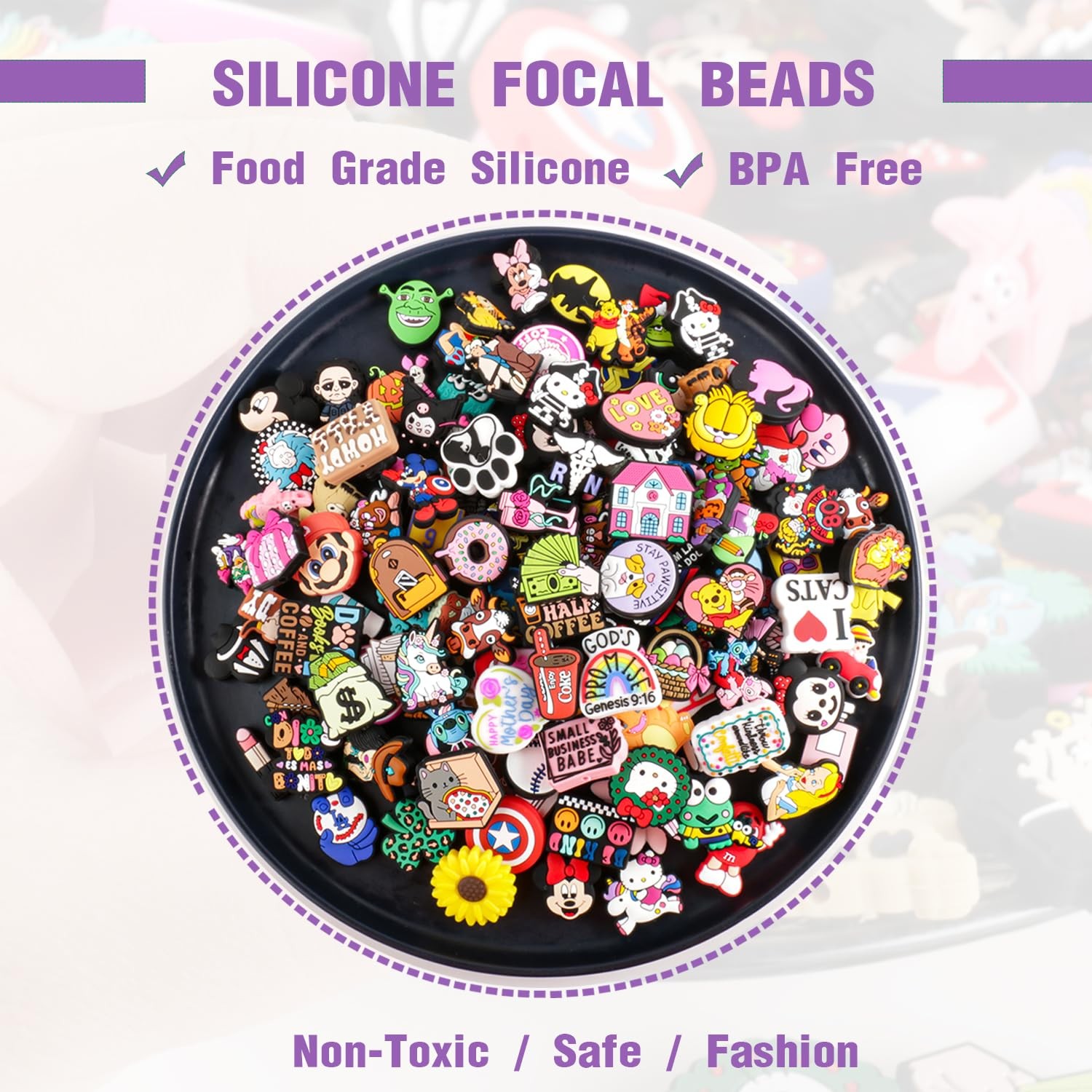 30Pcs Silicone Focal Beads for Pens, Random Cute Character Focal Beads for Ke…
