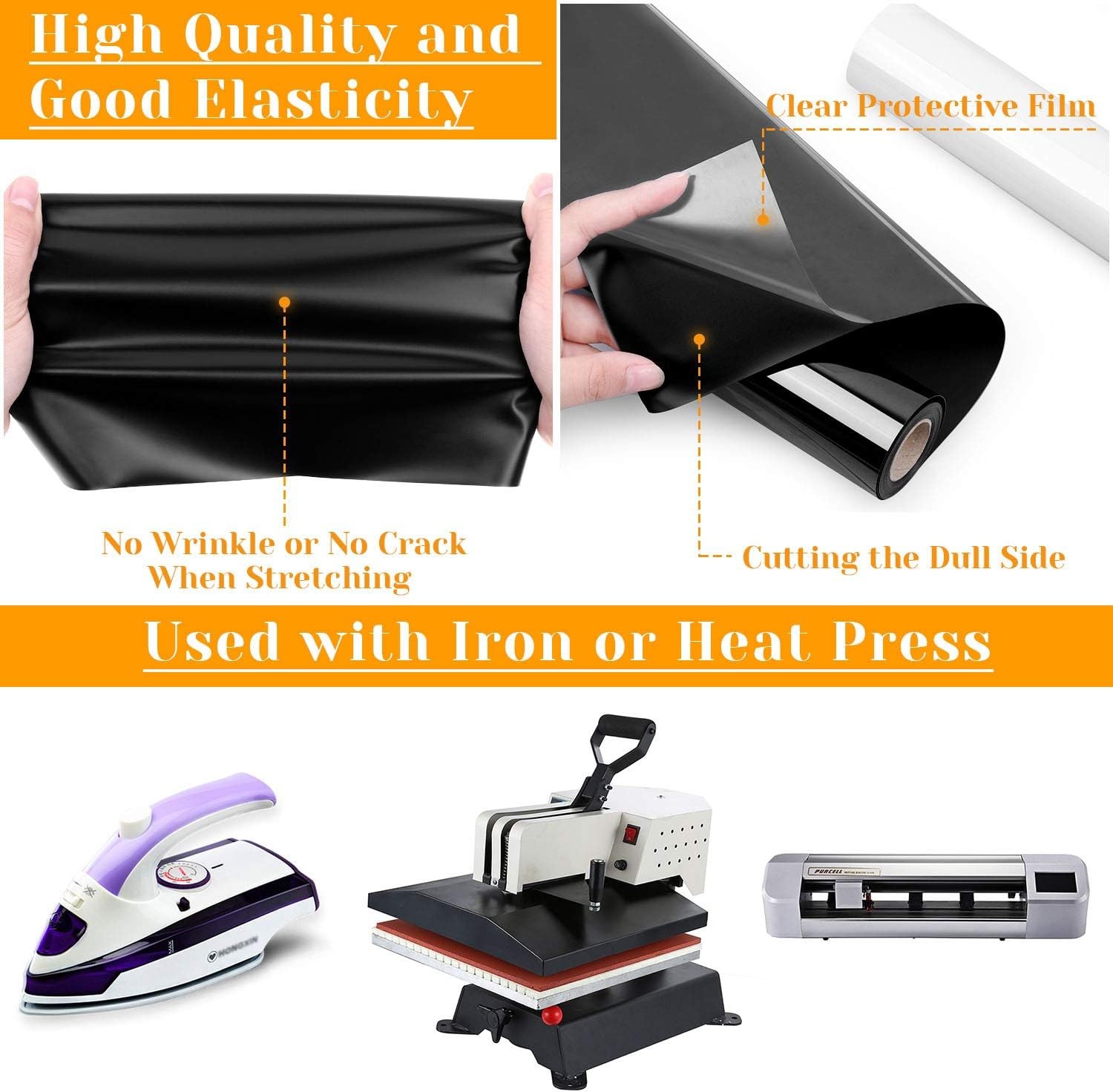 Heat Transfer Vinyl Iron HTV for Shirts T-shirt 12″ x 12-60FT Iron Vinyl Roll