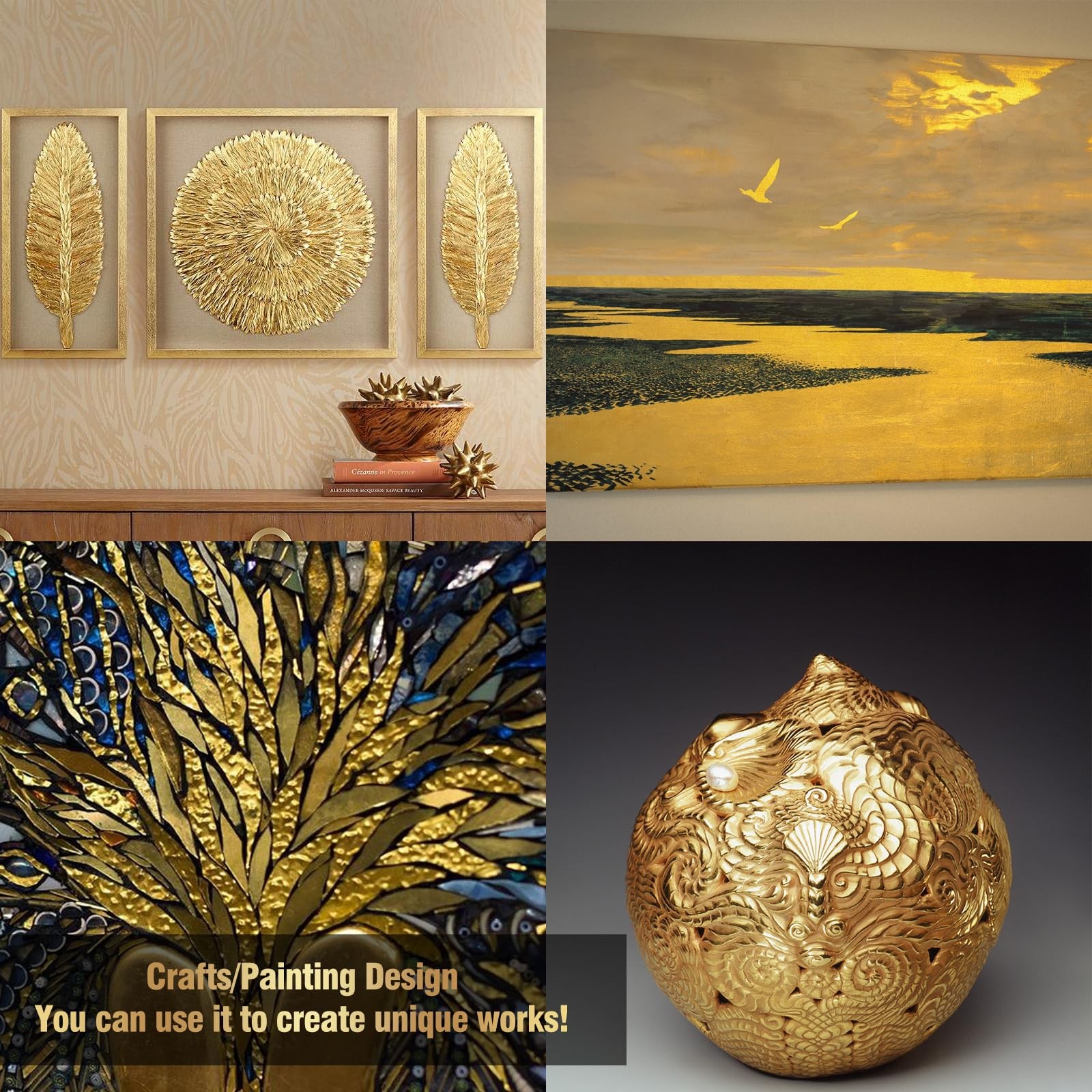 Gold Leaf Kit, 100Ml Gilding Adhesive and Varnish with 100 Gold Leaf Sheets for