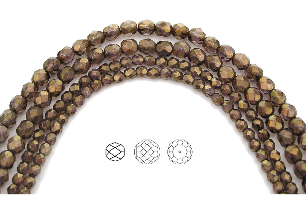 Czech Fire Polished Round Faceted Beads in Crystal Senegal Luster, 3-4-6-8mm