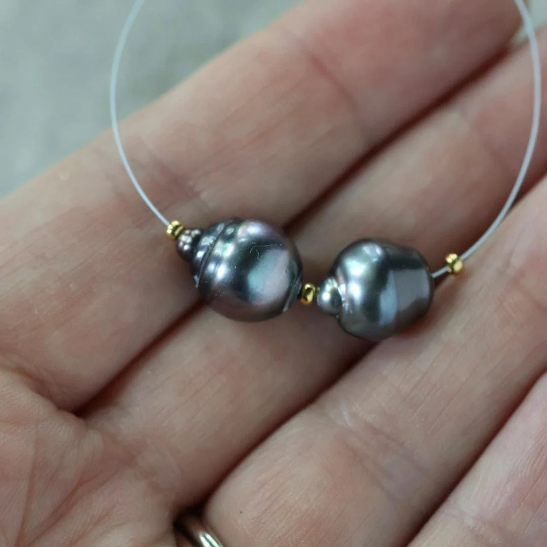 Genuine Gray Tahitian Pearl Beads 10mm Baroque Organic 2 PCs