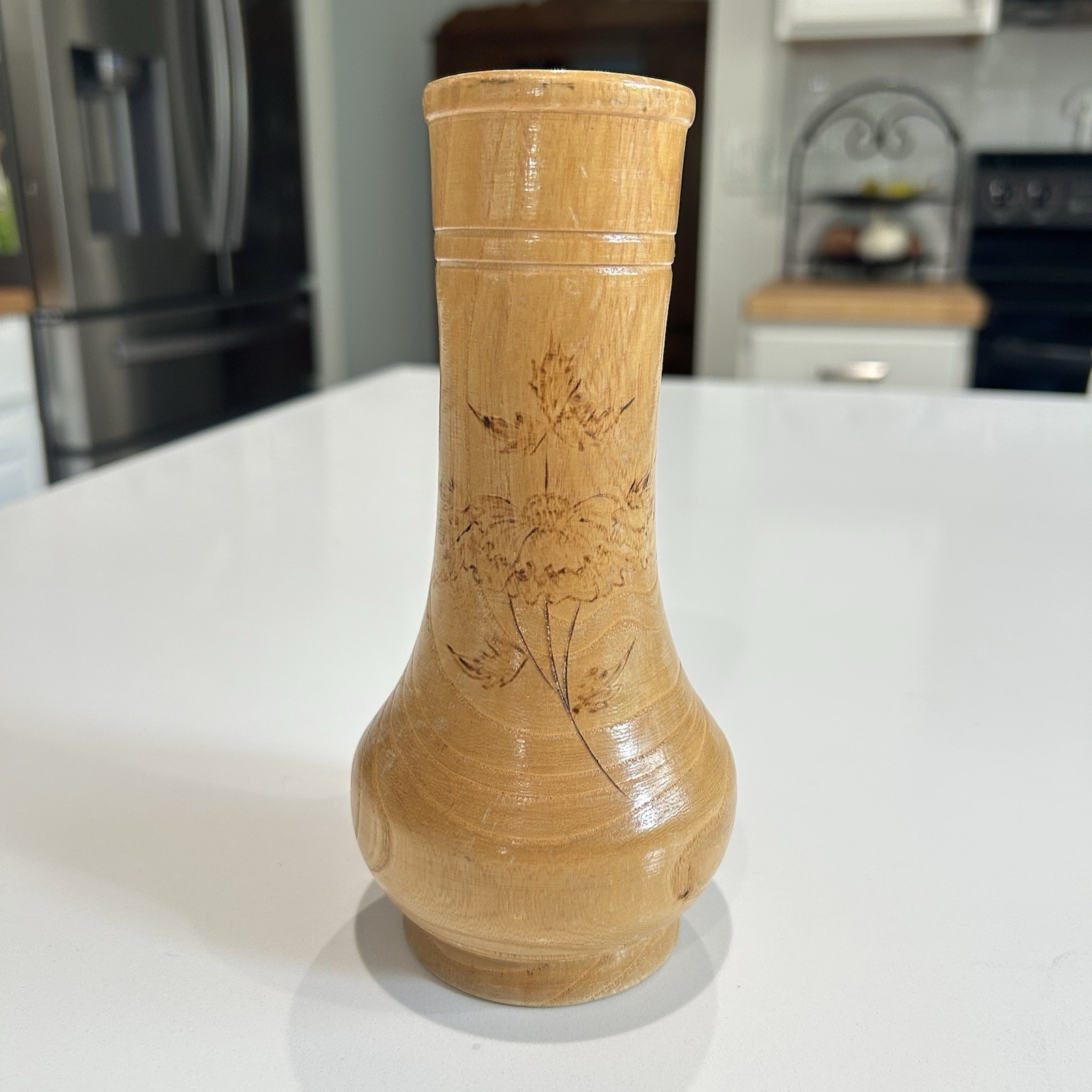 Vintage Hand-turned Wood Vase Bulgaria