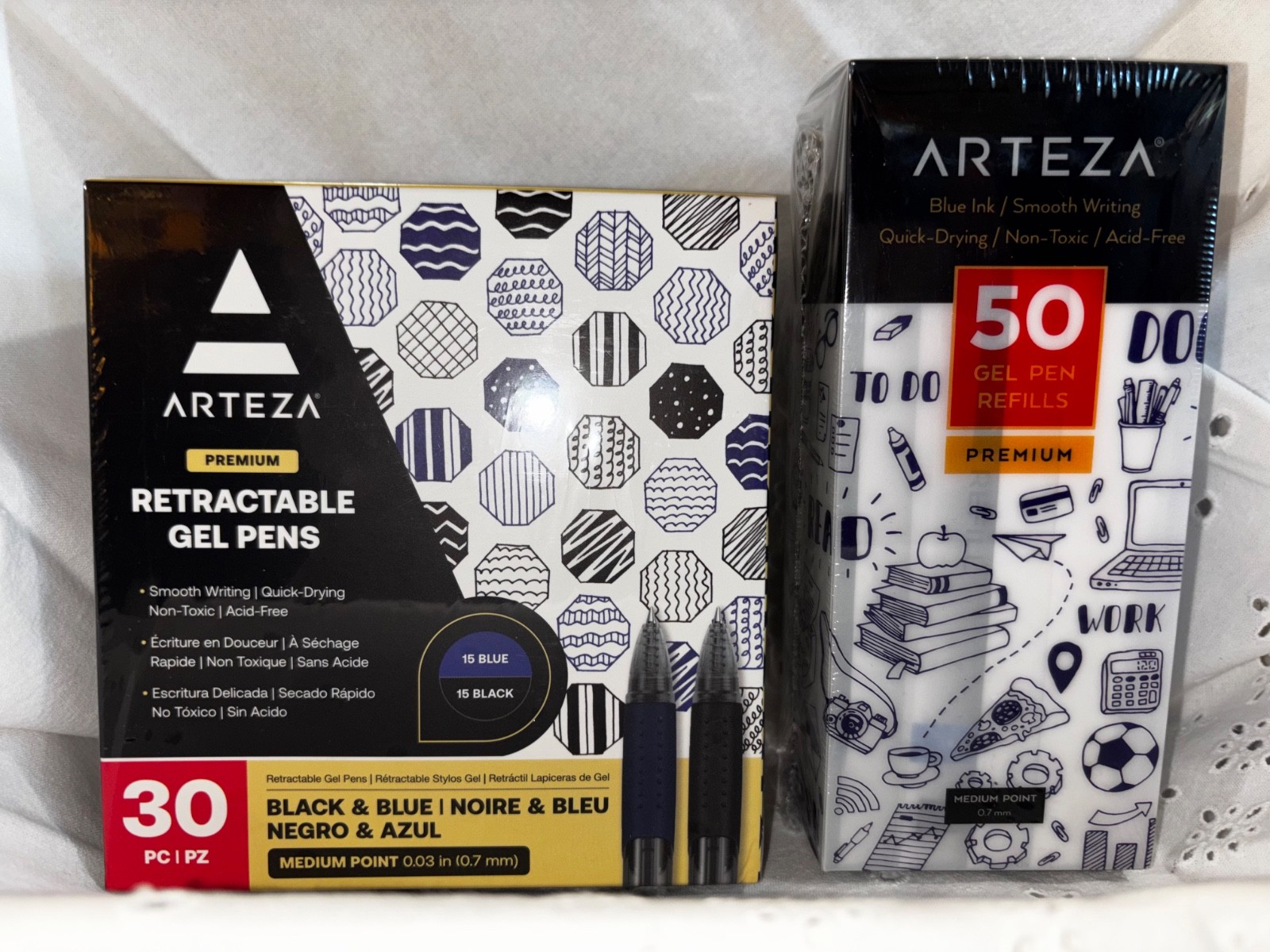 ARTEZA Premium art Gel Pens, Set of 30 Blue & Black With 50 Refills 0.7mm