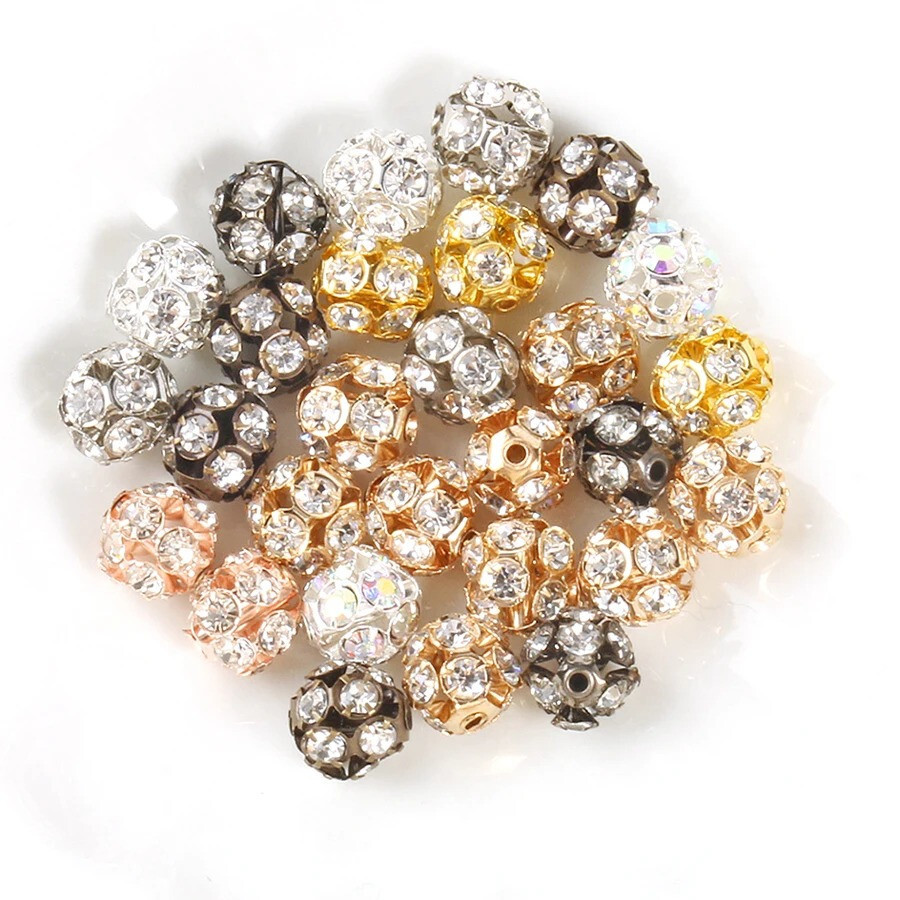 50pcs Rhinestone Beads Crystal Loose Spacer Round Jewelry Making 6mm 8mm 10mm