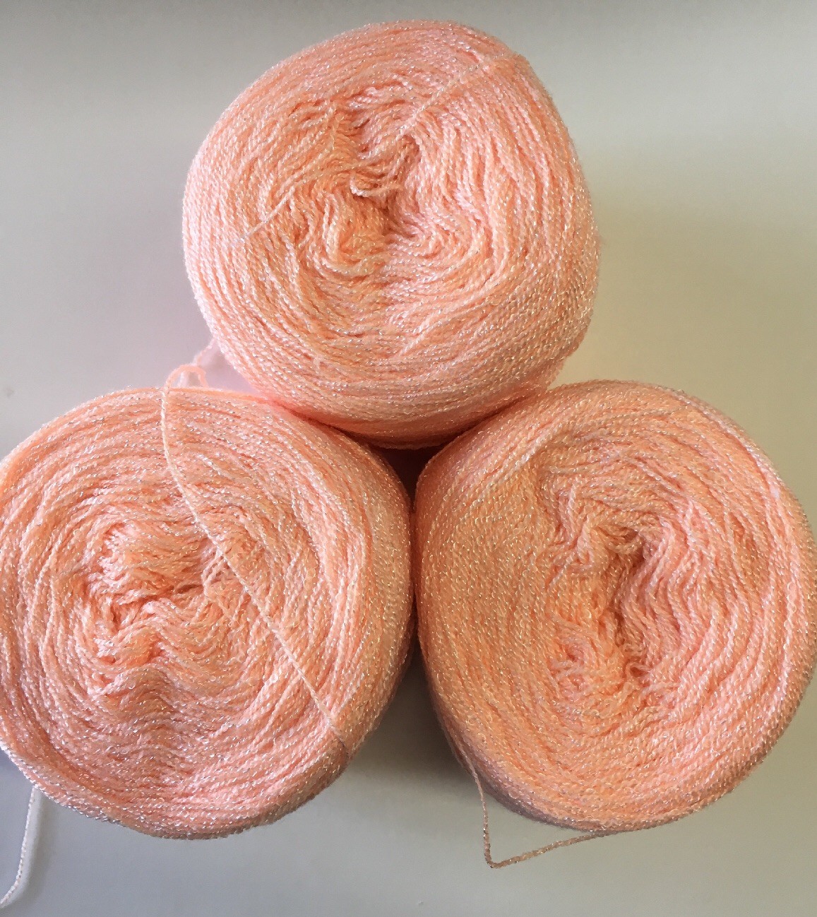 Lace yarn Crystal Color 125-Melon, Acrylic/Rayon.900 yards per ball. 1 set of 3