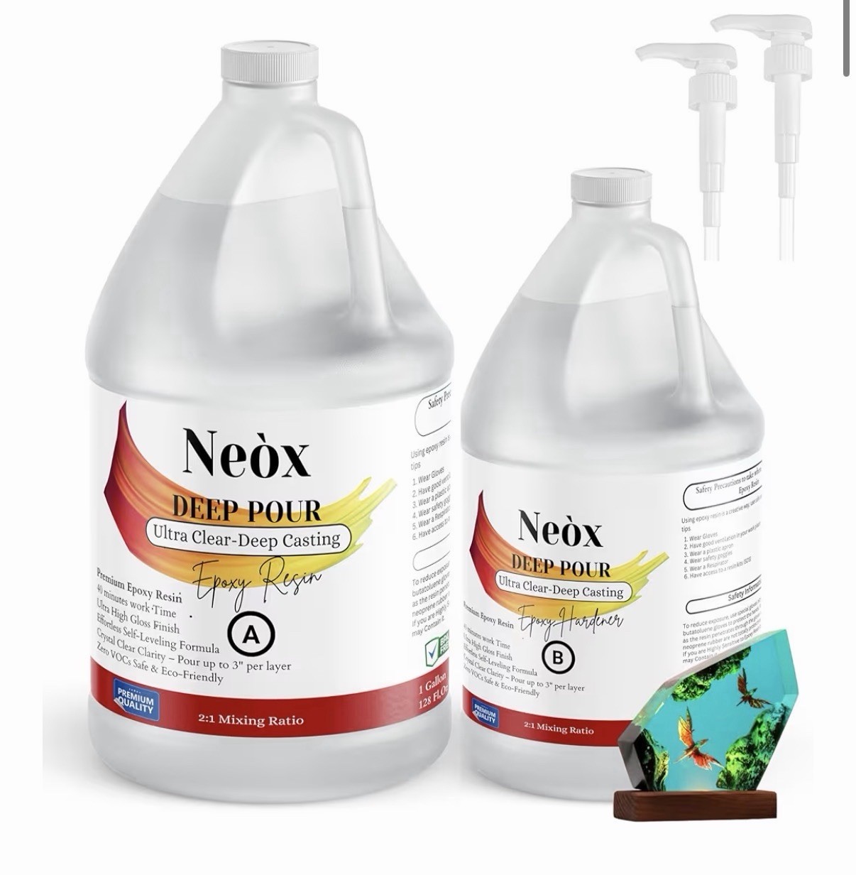 Neòx Deep Pour Ultra Clear-Deep Casting Epoxy Resin Kit, Clear High Gloss,