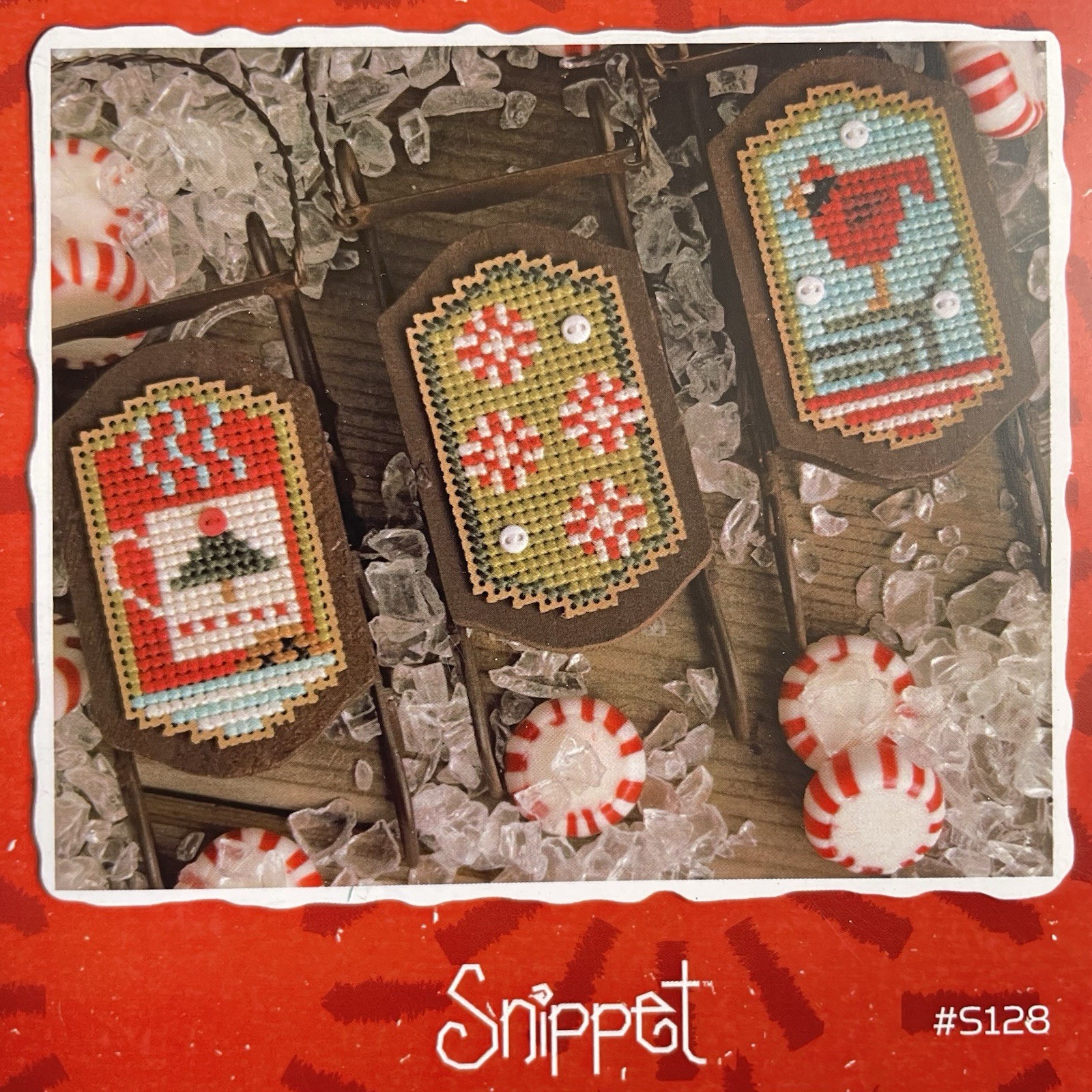 2 Lizzie Kate Snowy Peppermint Sleds Cross Stitch Charts Snippet Beads Buttons