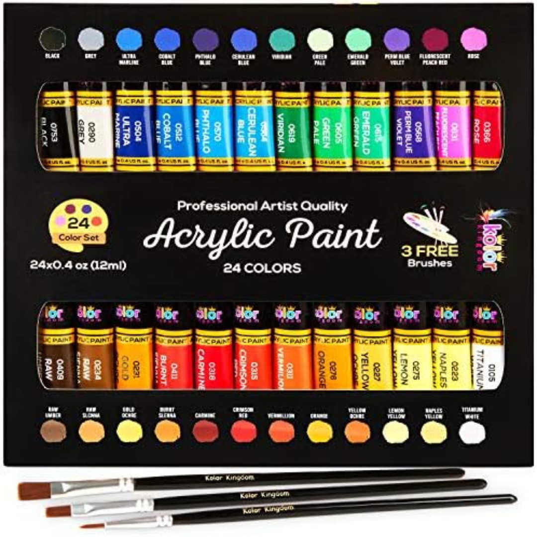 Acrylic Paint Set Canvas Art Paints 24 Colors Perfect Paint Finish (0.41oz,12 ml