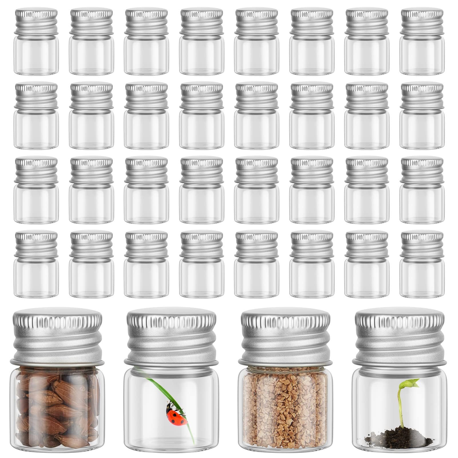 100 Pcs 5ml Mini Glass Bottles with Aluminum Caps – Tiny Jars for DIY Craft Stor