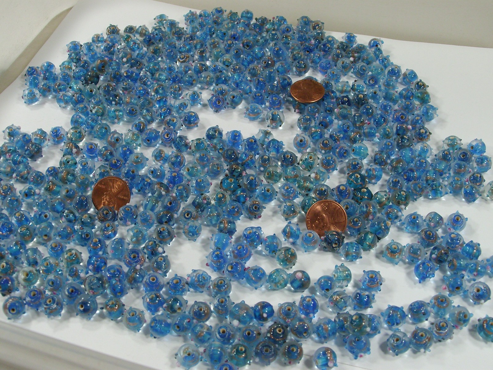 2 Pounds Blue India Handmade Fancy Bumpy Glass Beads Wholesale Bulk (HQP-3) ⭐