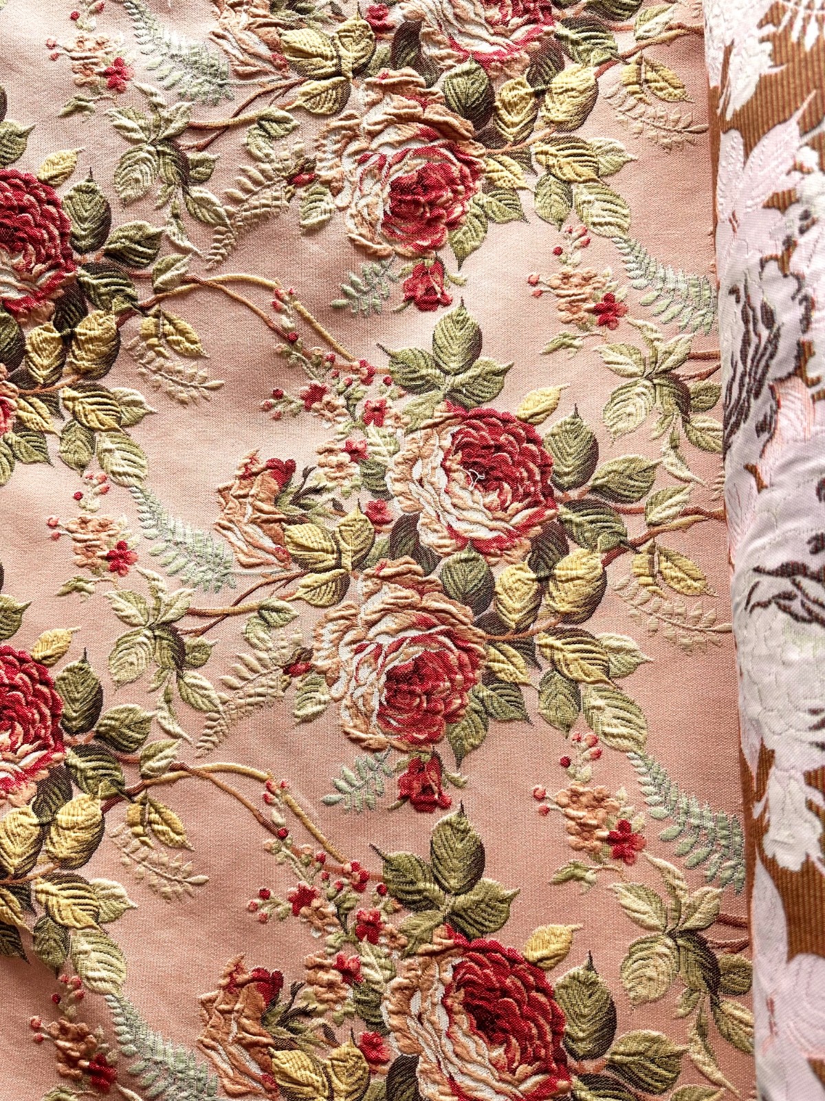 LIGHT PINK Multicolor Floral Upholstery Drapery Brocade Fabric (54 in.) Sold BTY