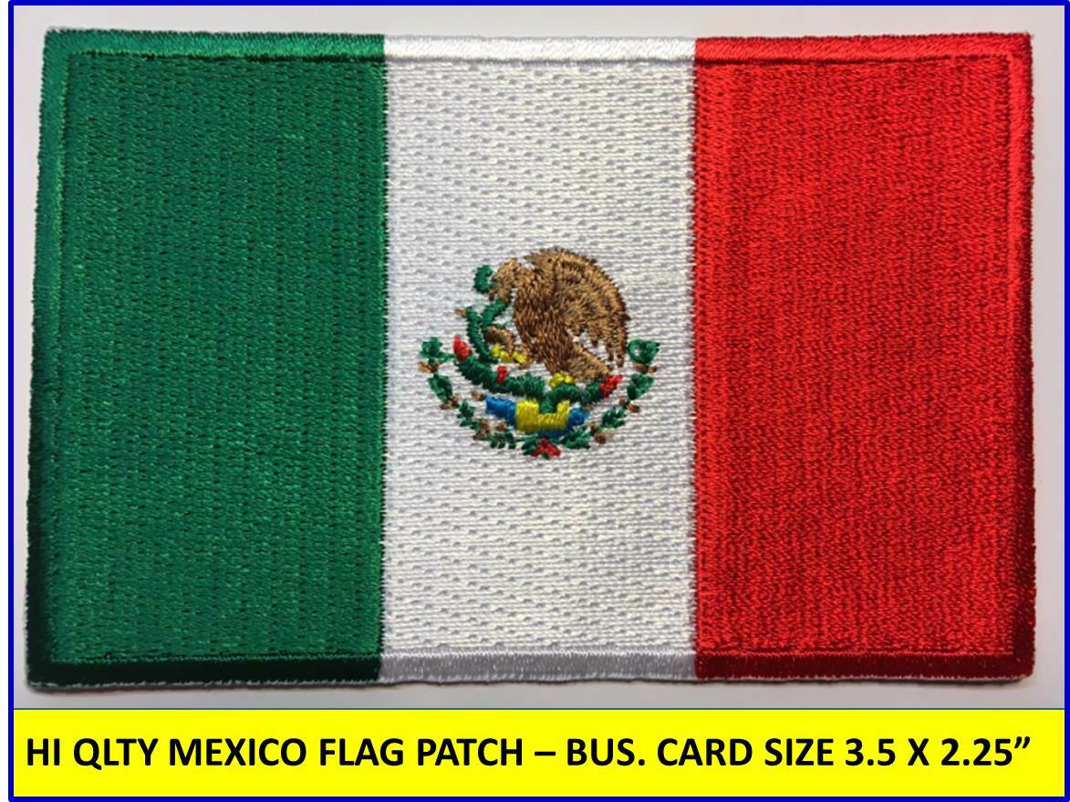 MEXICAN FLAG PATCH IRON-ON SEW-ON EMBROIDERED MEXICO EMBLEM (3½ x 2¼”)- HI QLTY!