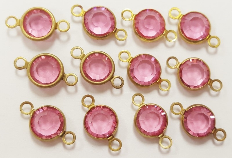 12 Vintage Swarovski Jewel Rose / Peridot SS30 Channel 2 Loop Connectors J142