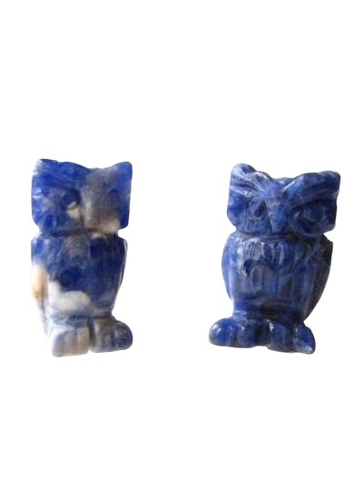 2 Wisdom Carved Sodalite Owl Animal Beads | 21x12x9mm | Blue white