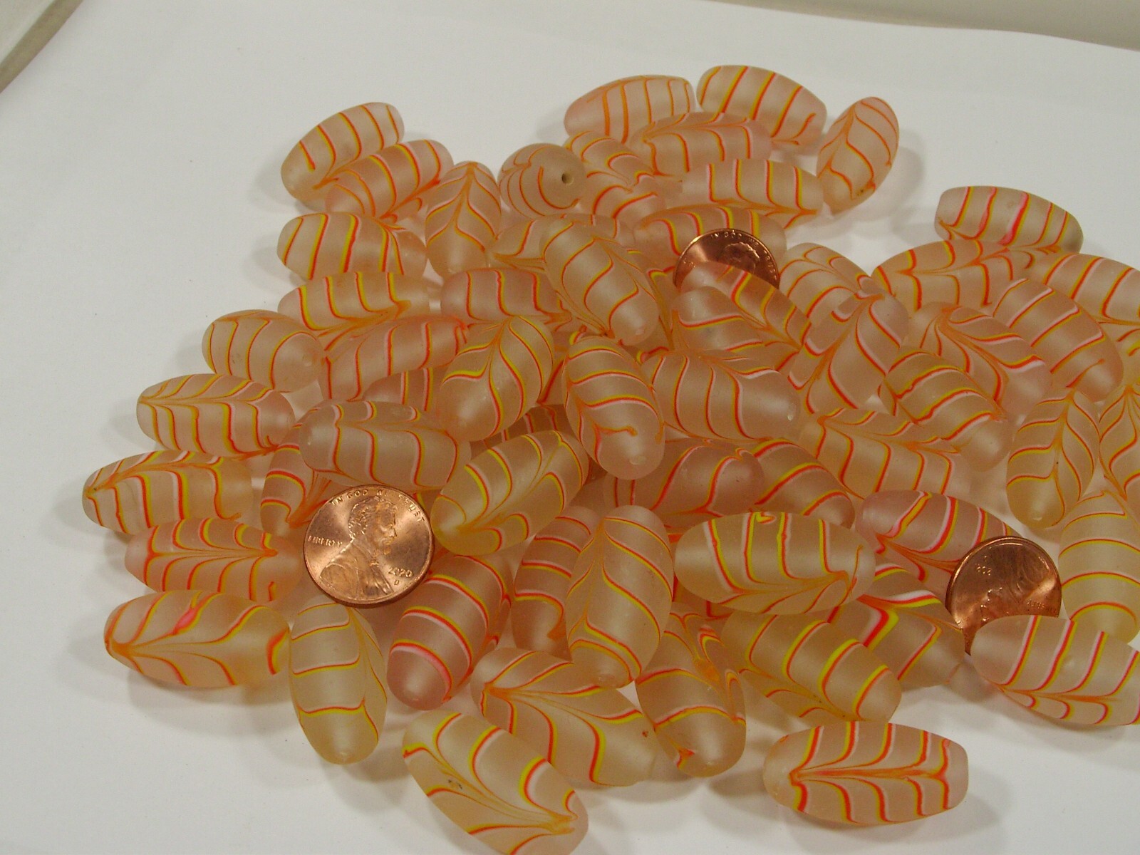 2 Pounds Light Peach Feather (14mm x 27mm) India Handmade Glass Beads (GP-20) ⭐