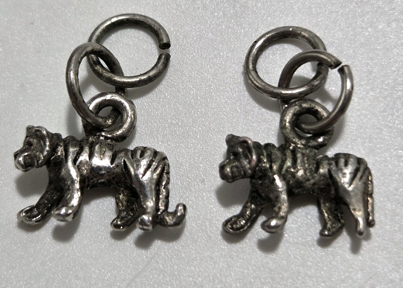 Lot Of 2 Silver Tone Tiger Big Cats Charms Jewelry Making Crafts ~1/2″