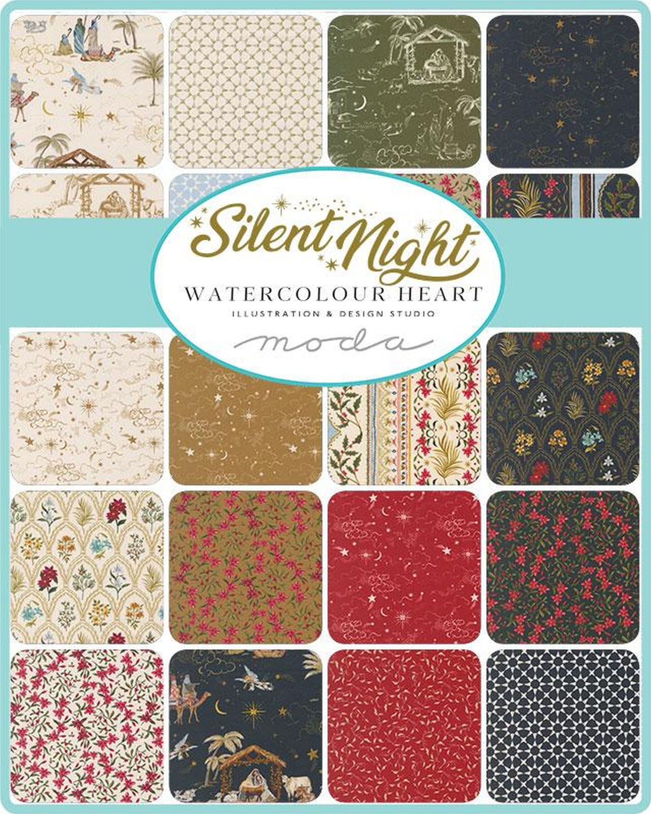 Moda SILENT NIGHT Charm Pack, 100% Cotton 5-inch Precut Fabric Squares (42 pcs)