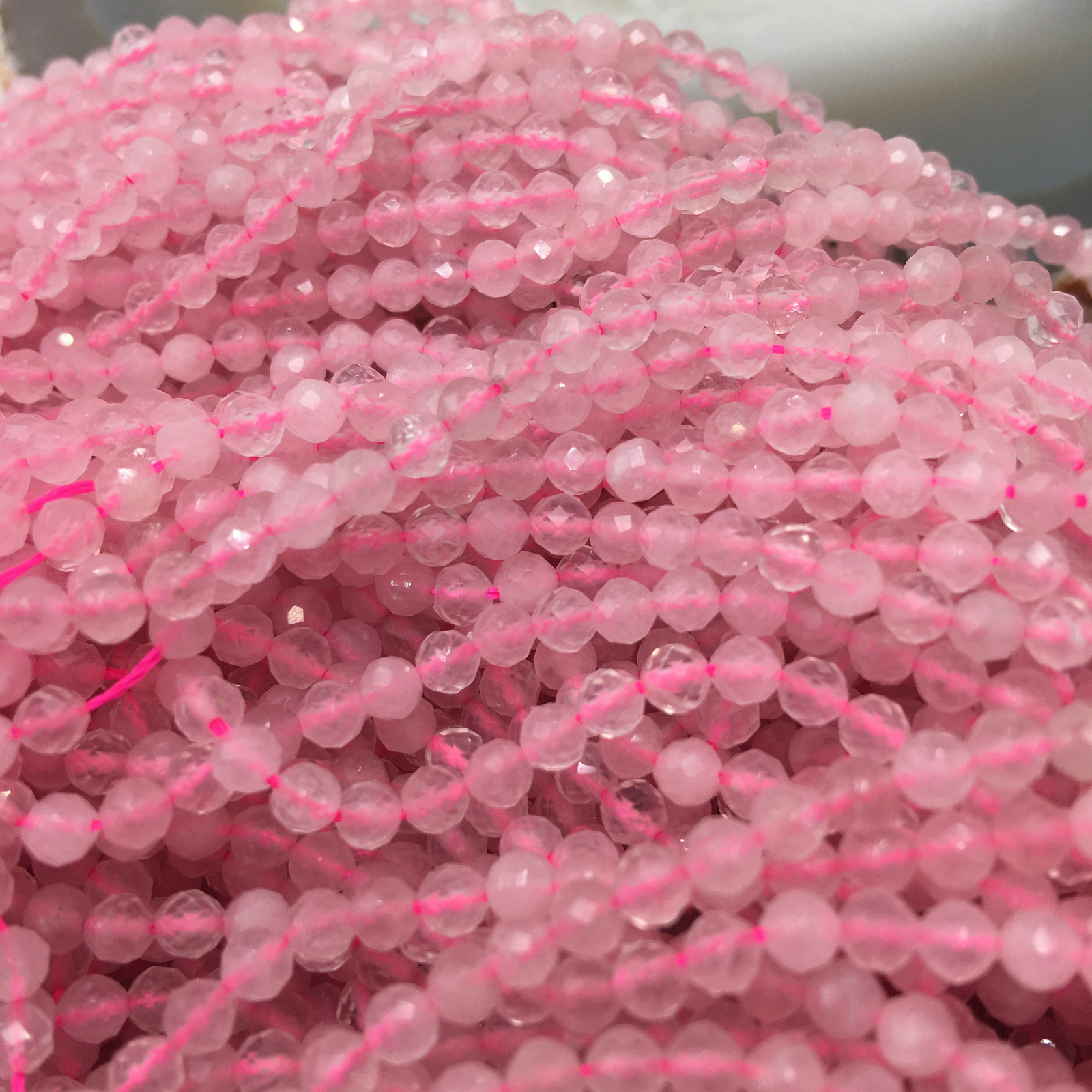 Natural Rose Quartz Faceted Round Beads Size 2mm 3mm 4mm 5.5mm 15.5″ Strand