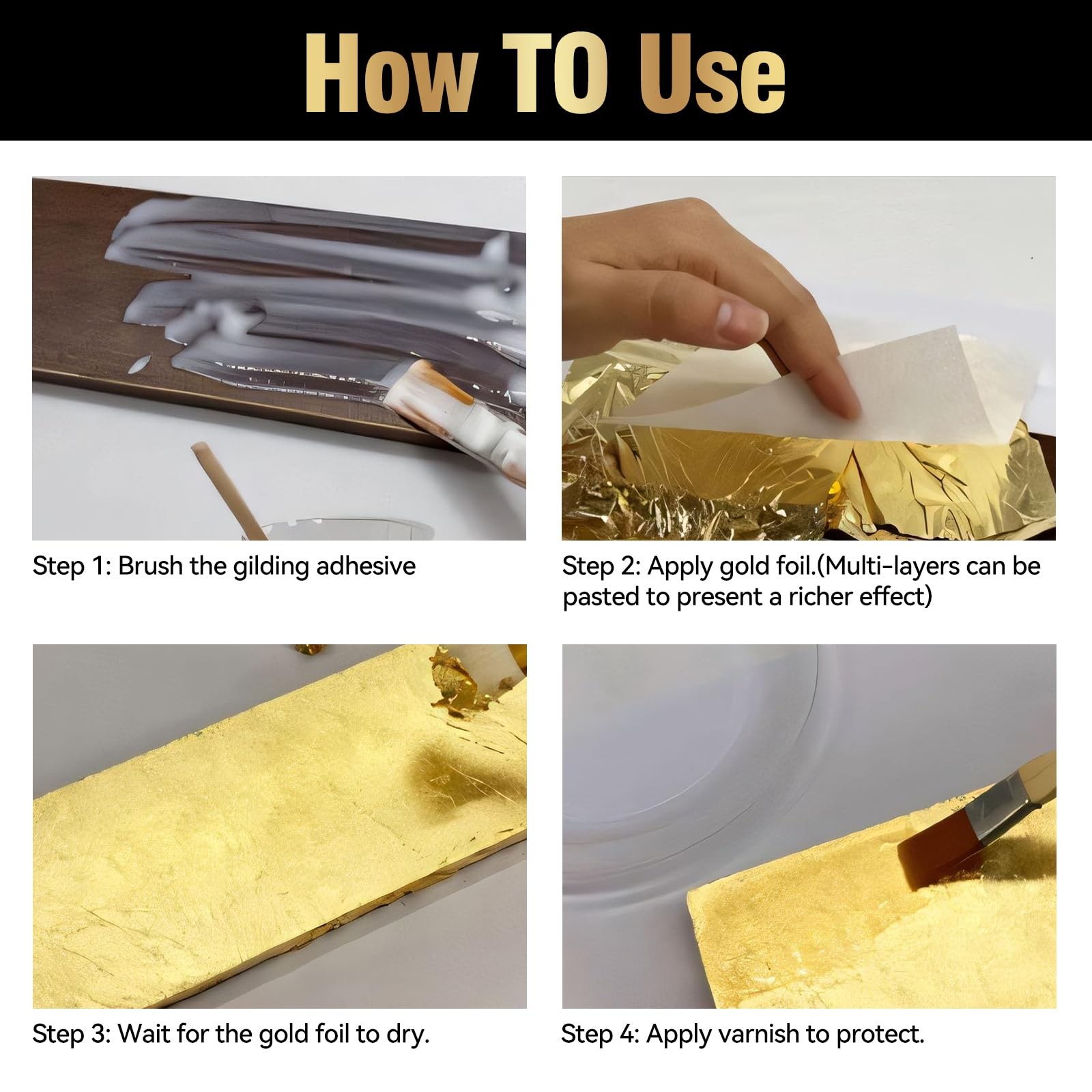 Gold Leaf Kit, 100Ml Gilding Adhesive and Varnish with 100 Gold Leaf Sheets for