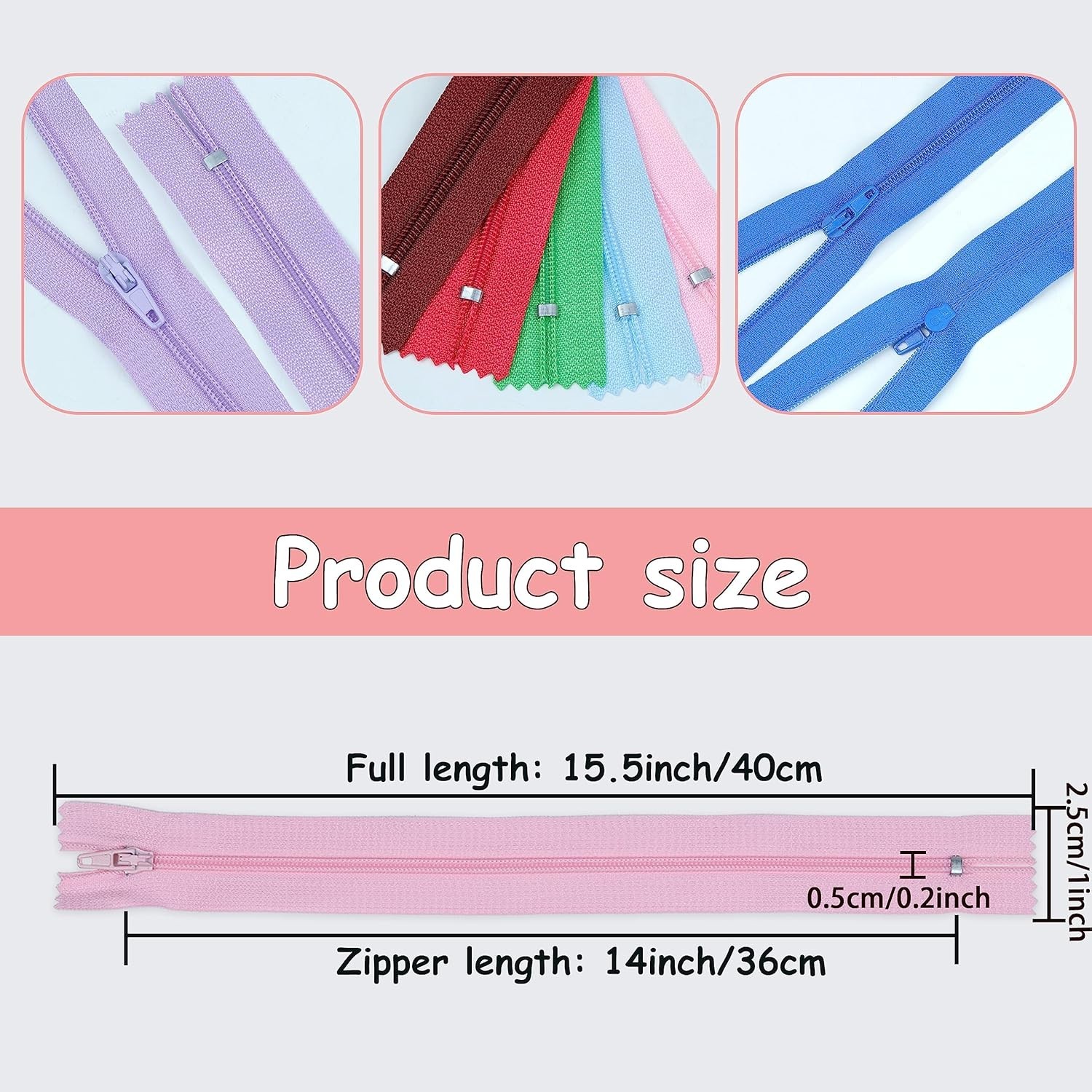 60 Pack 14 Inch Nylon Coil Zippers Bulk Assorted Colors for Sewing Crafts Tailor