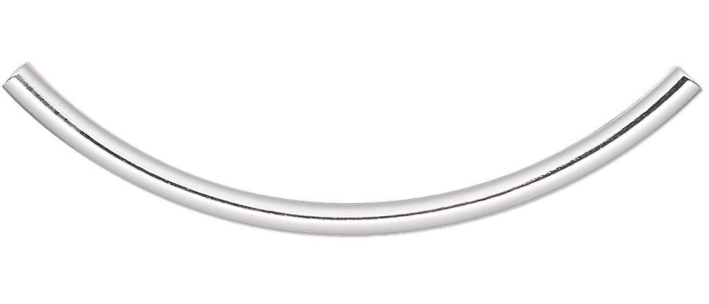 Bead, 100 Silver Plated Brass 38x2mm Curved Tube Beads with 1.1-1.2mm Hole