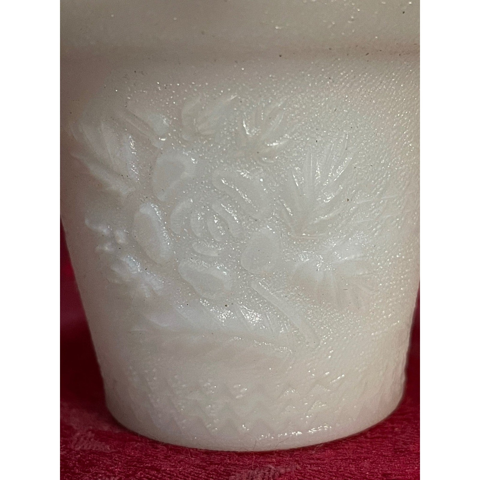 Vintage 60s Milk Glass White Votive Candle Holder Raised Texture Floral Pattern
