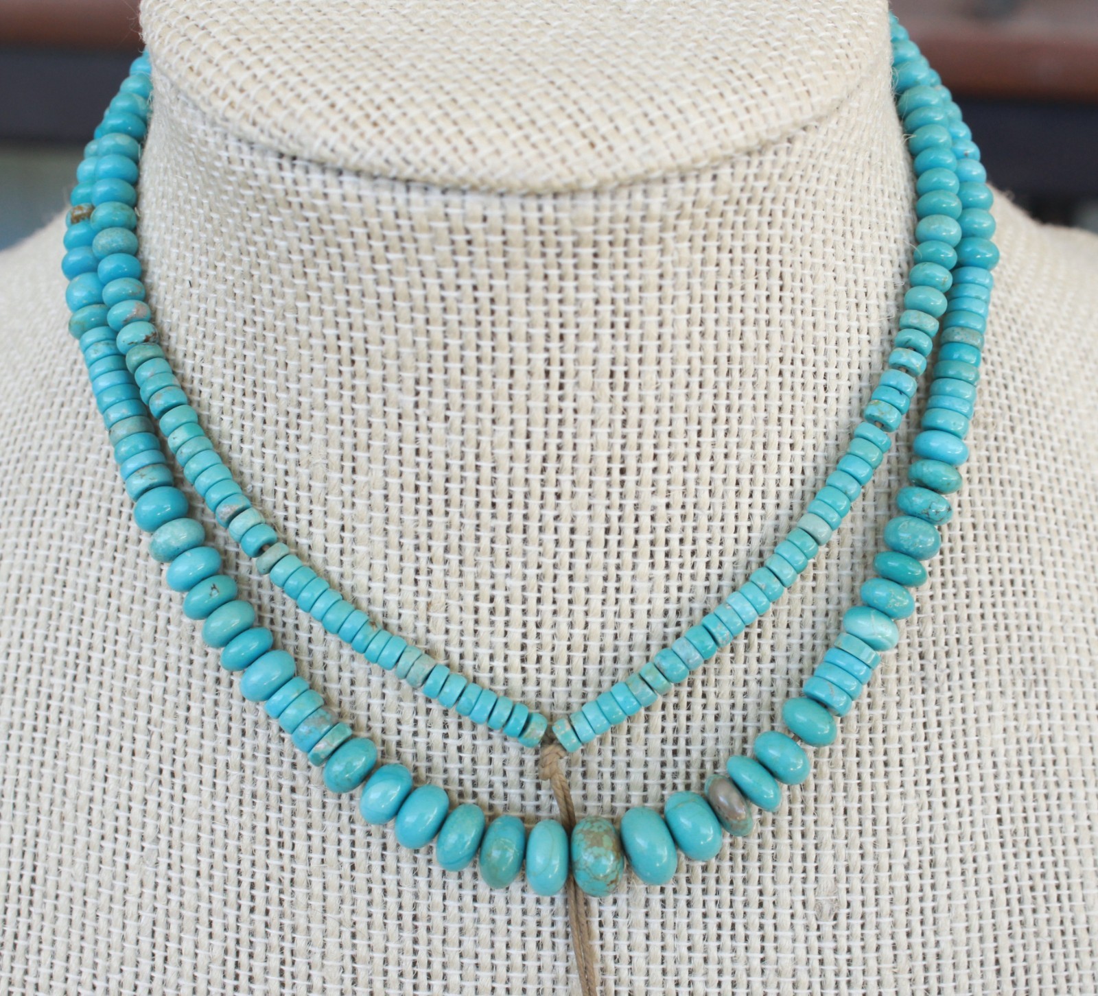 24in Carico Lake Turquoise Graduated Rondelle Button shape beads CHOICE Quality