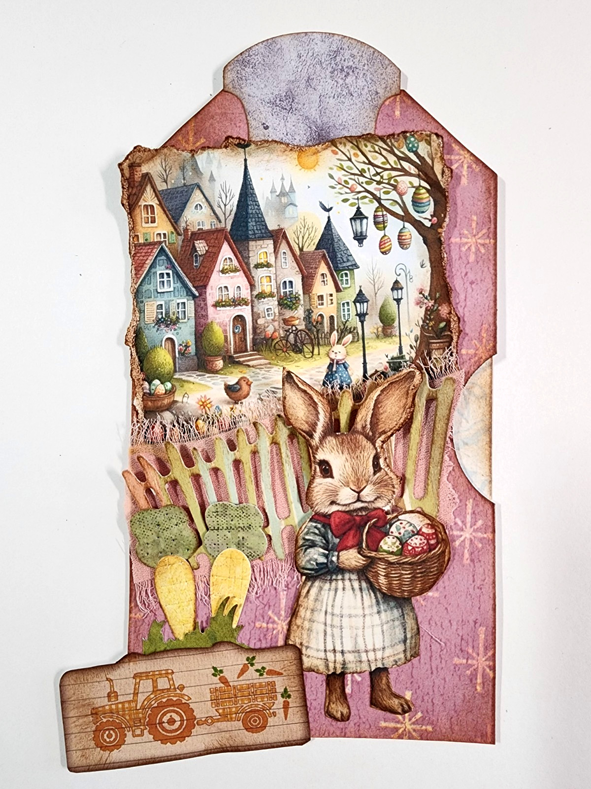 Easter Bunny Carrot Farm Tractor Tags Hidden Pocket OOAK #35 3D Handmade