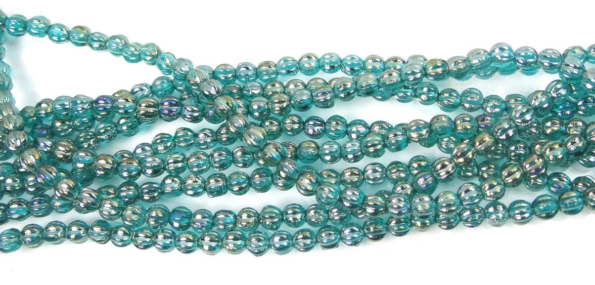 50 Czech Glass Melon Round Beads 5mm – Luster Iris – Atlantis Blue