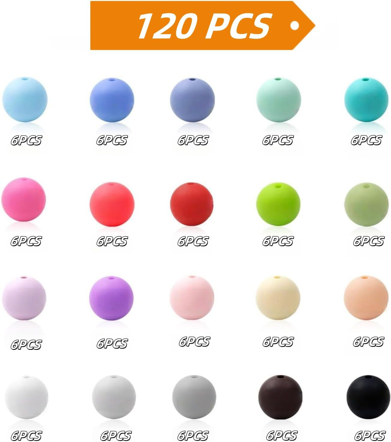 120PCS Silicone Beads, 20 Colors 15mm Silicone Bead Bulk for Keychain Bracelet P