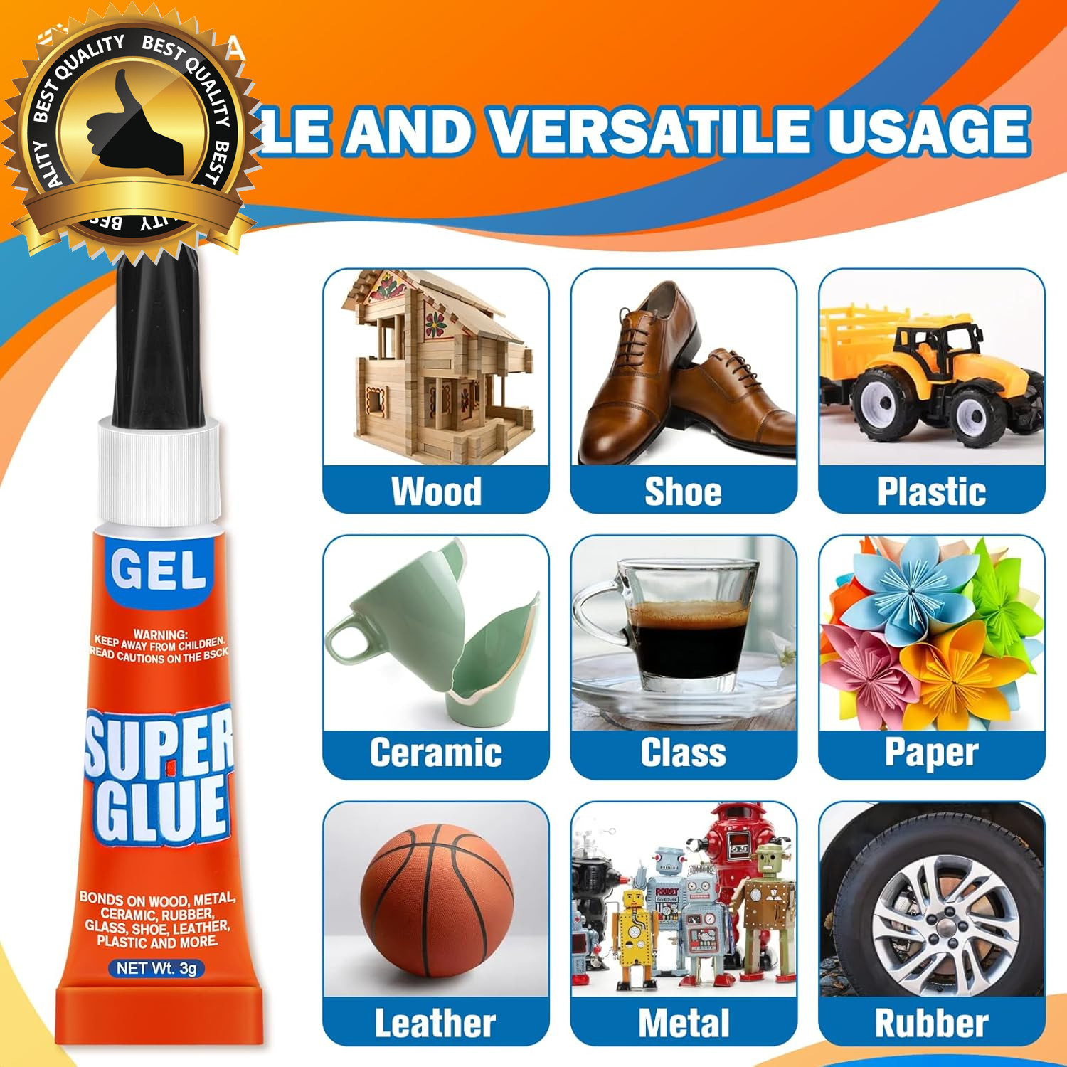 Super Glue Gel Clear Non-Drip, 24 X 3G All Purpose Strong Adhesive Ca Glue Quick