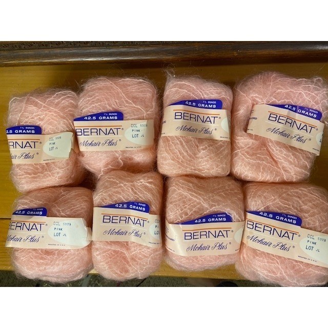Bernat Mohair Plus Yarn Pink 5326 Lot JL 8 Skeins Vintage Mohair Wool Blend USA