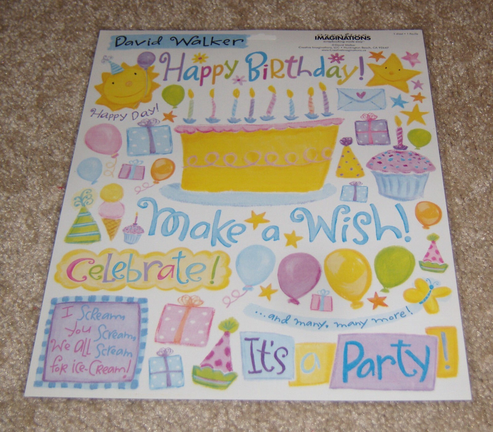 Creative Imaginations 8×10 Sticker Sheet~by David Walker……Happy Birthday.
