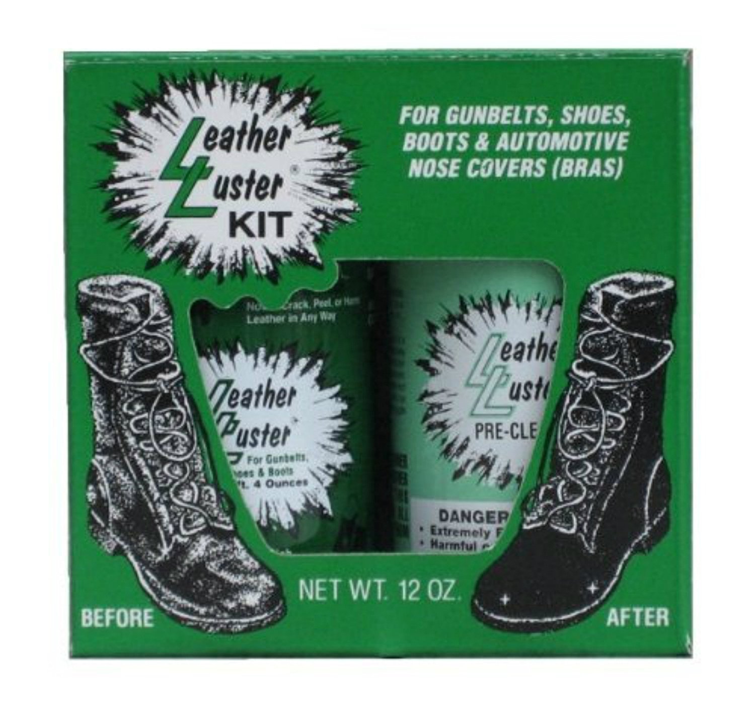 Leather Luster Kit Hi Gloss Patent Leather Finish Black Military shoe shine 12oz