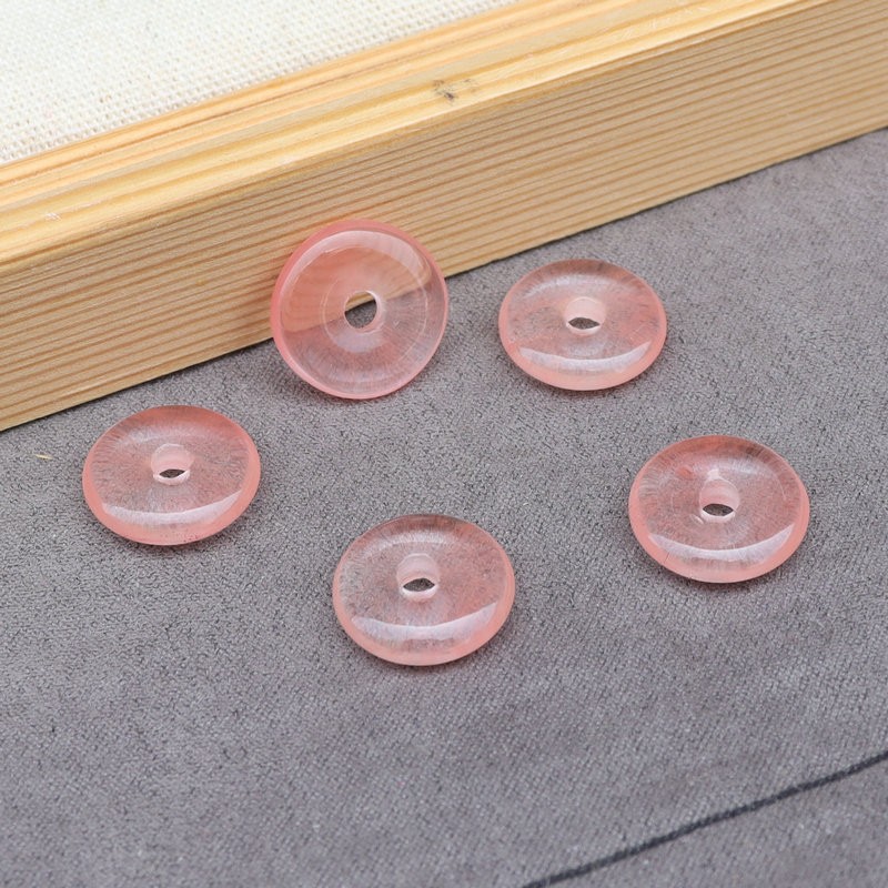 20pcs Artificial Cherry Quartz Stone Large Hole Circle Beads Pendants 14mm DIY