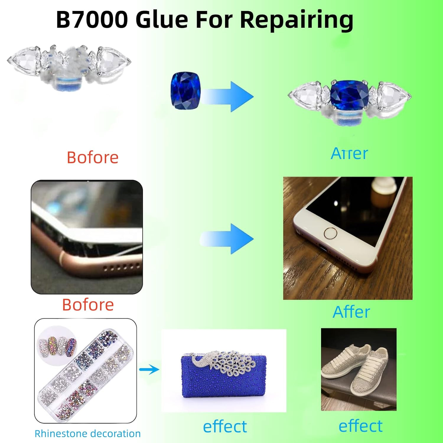 B7000 15Ml Clear Acrylic Super Glue, Gel, Waterproof, Flexible, Anti-Vibration,