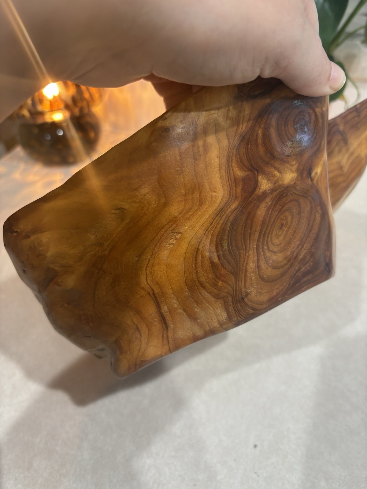 Vintage Hand Carved Live Edge Burl Wood Bowl 10” Organic Modern Centerpiece Art