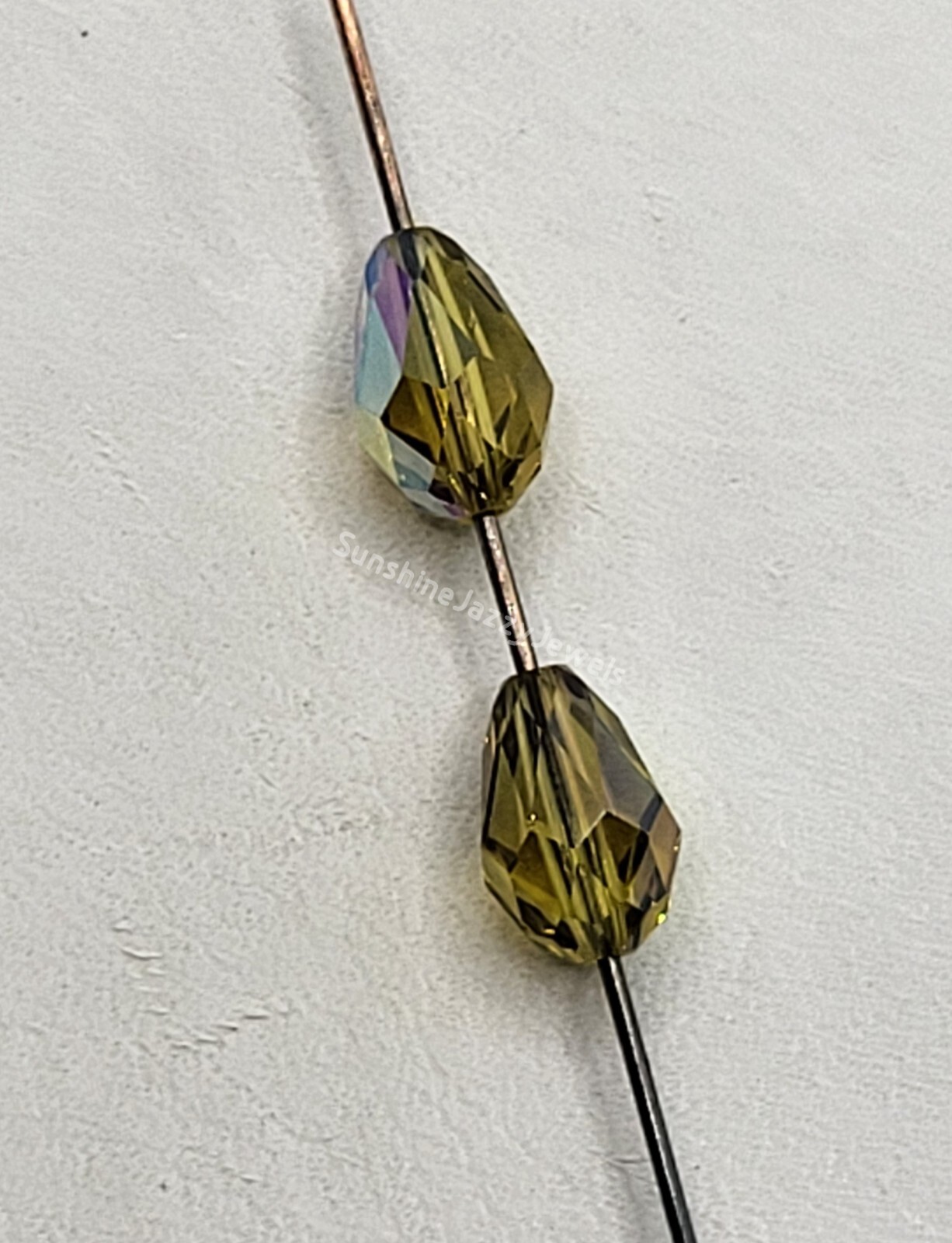6pc Swarovski Crystal Lime AB 9x6mm Faceted Teardrop 5500 Beads; Vintage