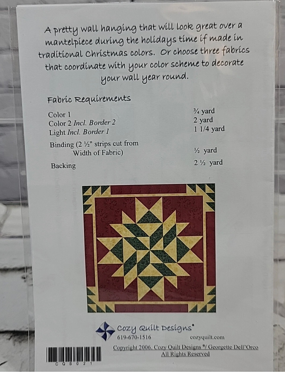 COZY PATTERN ORIGINAL Quilt Pattern Wall Hanging – DIAMOND Cluster- 50”x 50”