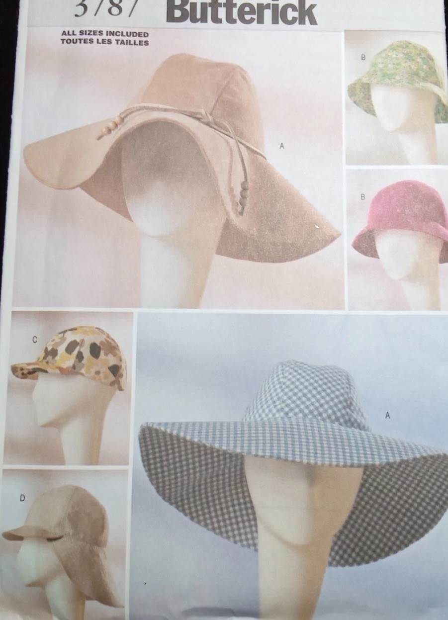 BUTTERICK UNCUT Pattern 3787 All Sizes SML Lined Hats Caps Floppy 4 Styles