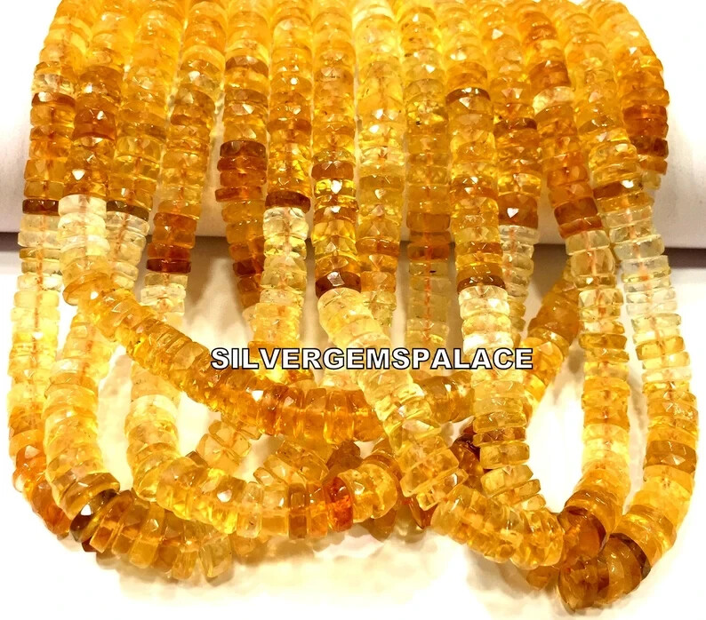 AAA+ Rare~Natural Citrine Faceted Tyre Beads 6.MM Great Luster Gemstone Beads.