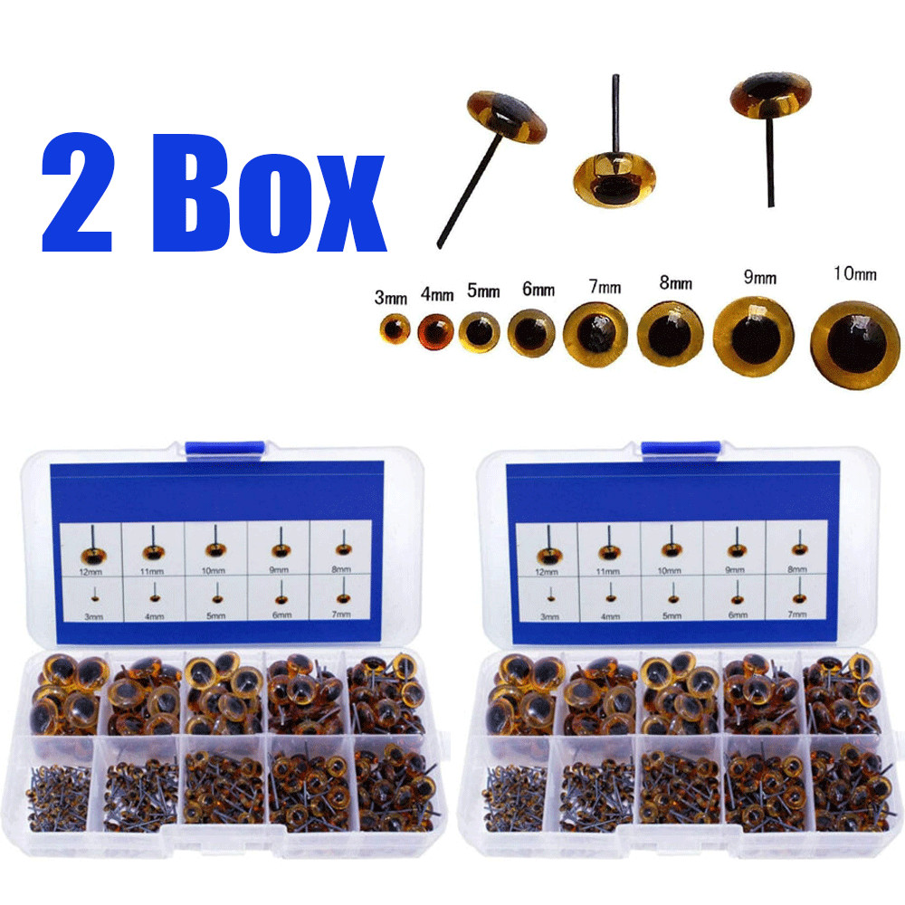 200Pack Amber Glass Eyes Kits For Needle Felting Bears Dolls Decoys Sewing 2-Box