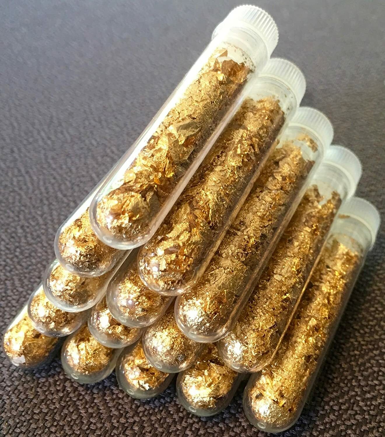 10 Large Gold Flake Bottles of Gold Leaf ..3mil Lowest price online !!